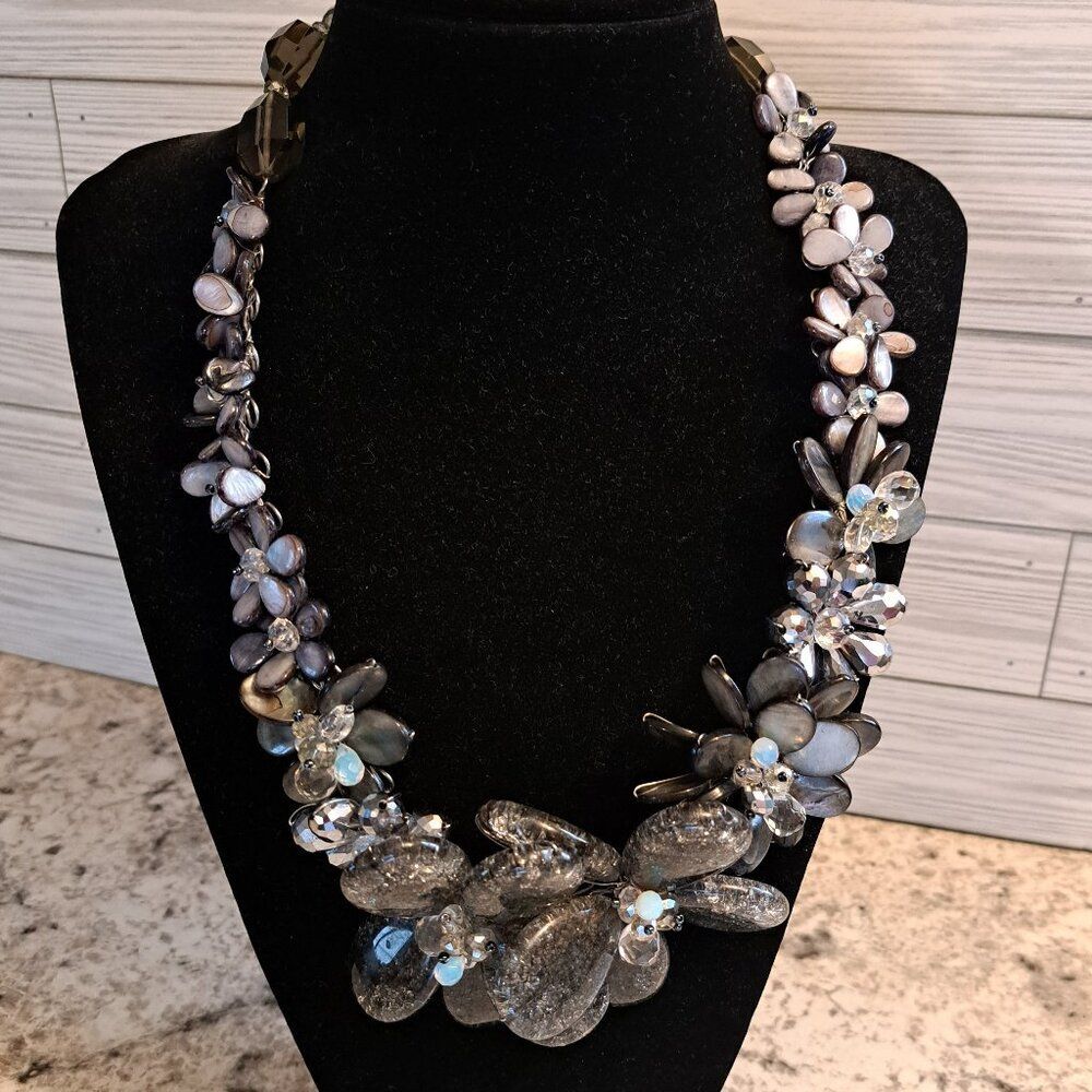 Mother of Pearl and Various Stones and Beads- Heavy Vintage Flower Necklace